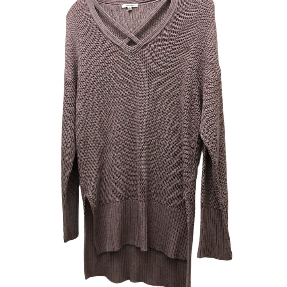 Maurices Knit V-Neck High/Low Hem Sweater with Dropped Shoulders W S M Rose Pink